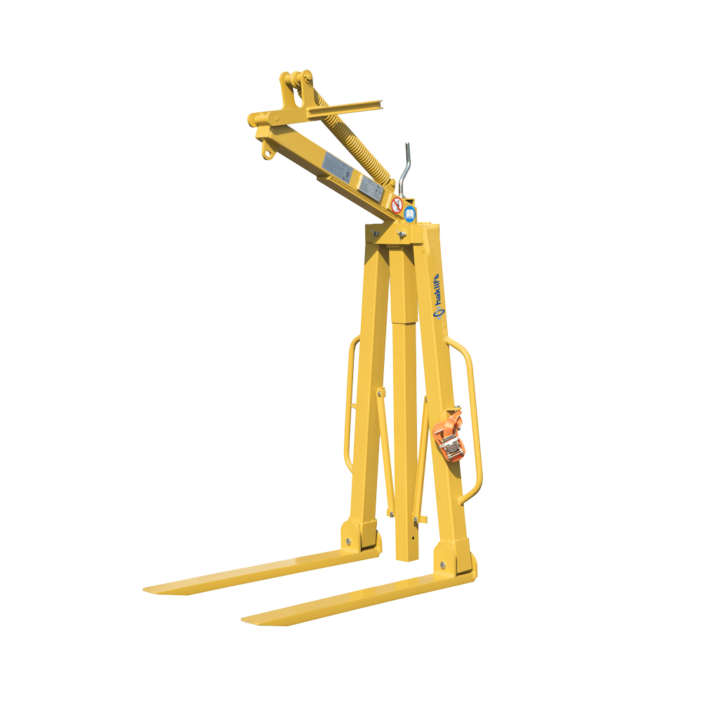 Foldable crane forks with automatic adjustment and self-levelling forks