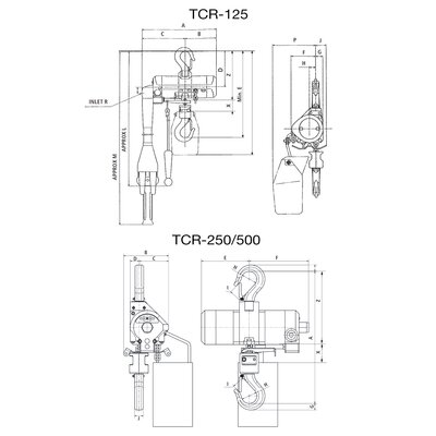 Мини пневматични верижни лебедки Red Rooster TCR-125 / TCR - 250 / TCR-500