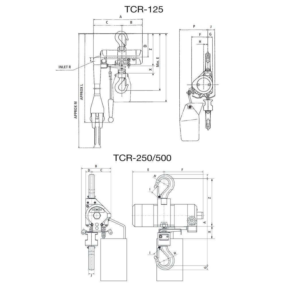 Мини пневматични верижни лебедки Red Rooster TCR-125 / TCR - 250 / TCR-500