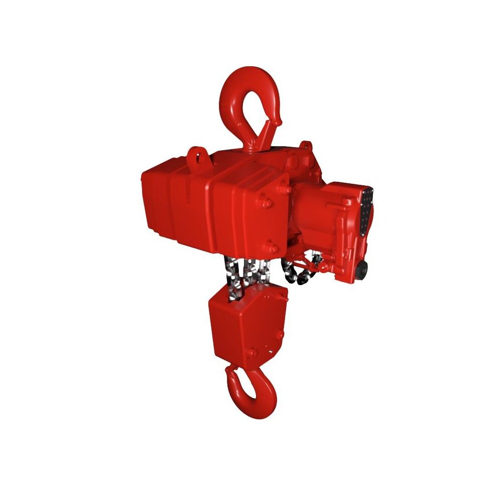 The heavy duty air chain hoist RED ROOSTER TMH with 15 tons capacity.